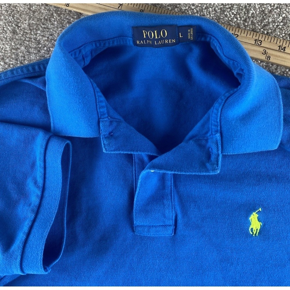 Polo Ralph Lauren Solid Blue‎ Polo Shirt Mens L Green Pony Cotton Preppy Work